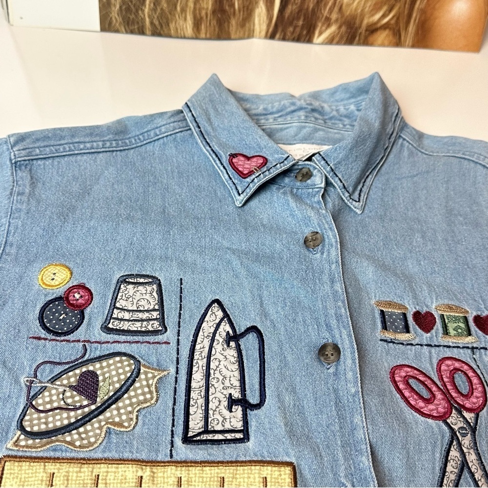 Vintage Embroidered Denim Shirt | Button-Down Sewing Motif ·Christopher & Banks - Picture 7 of 10
